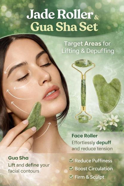 Gua Sha & Facial Roller Set | Sculpt, Lift & Glow Skin Naturally