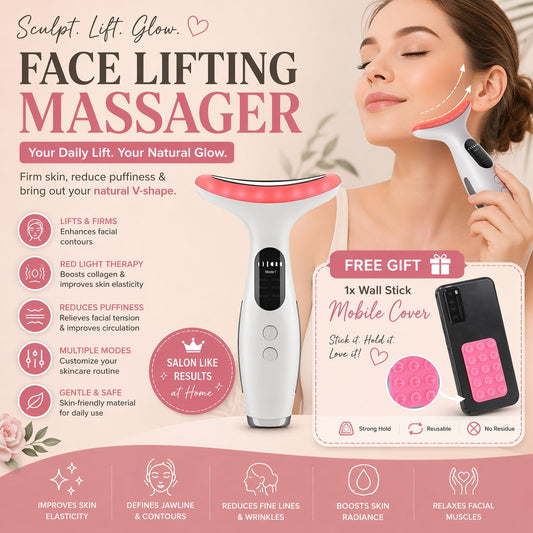 Latest Model with 7 LED modes LED Facial Massager + (Free Mobile Stick Cover) | Face & Neck Lifting & Skin Tightening Tool